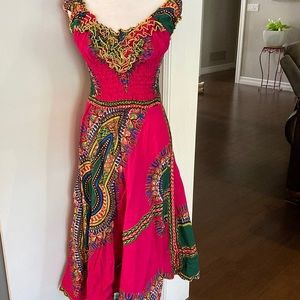 Fuschia Uniqlo dress with shirred waist sz M